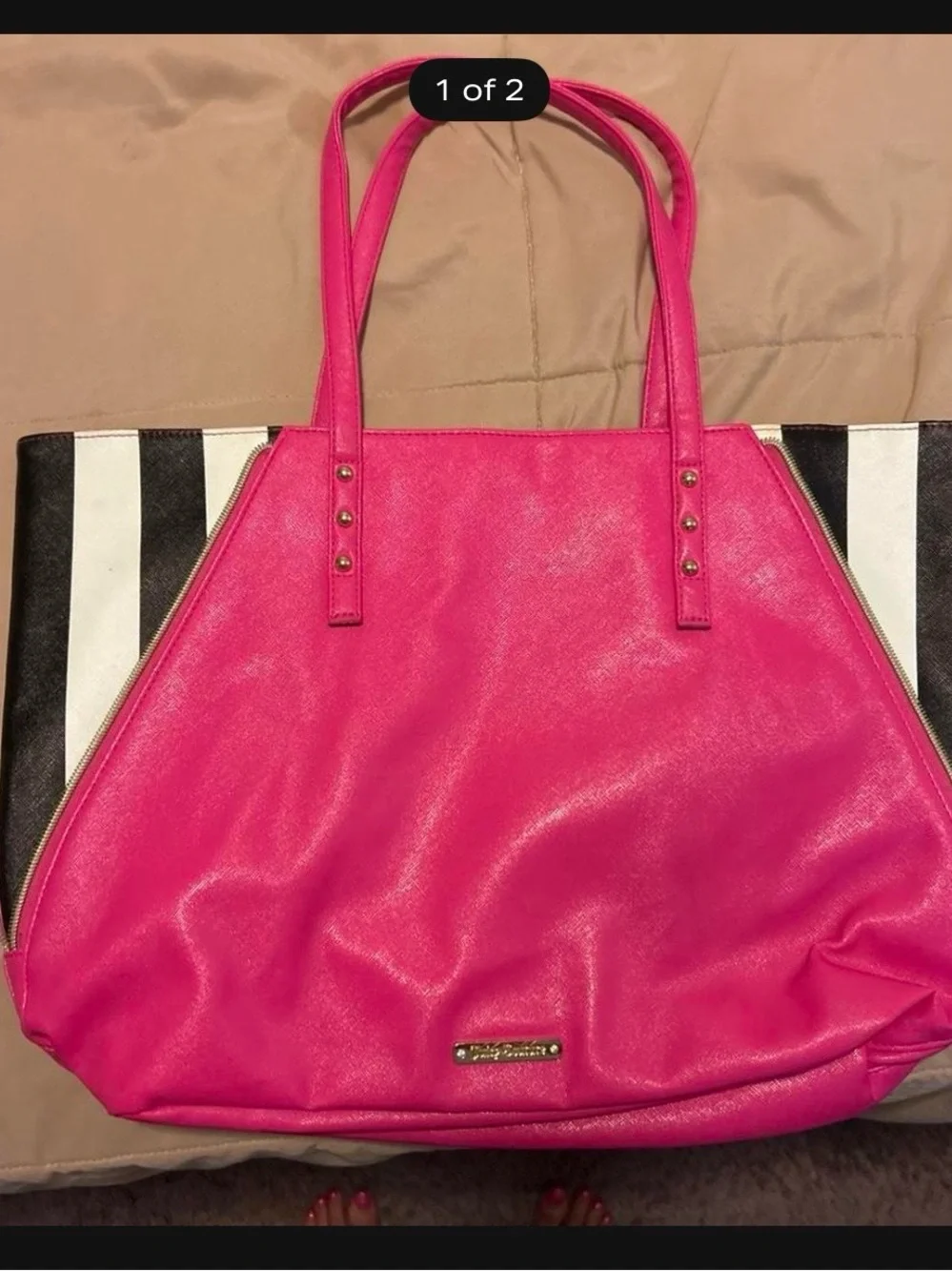 Hot Pink Juicy Coutoure Women's Tote Bag - Structured Double-Handle Shoulder Bag